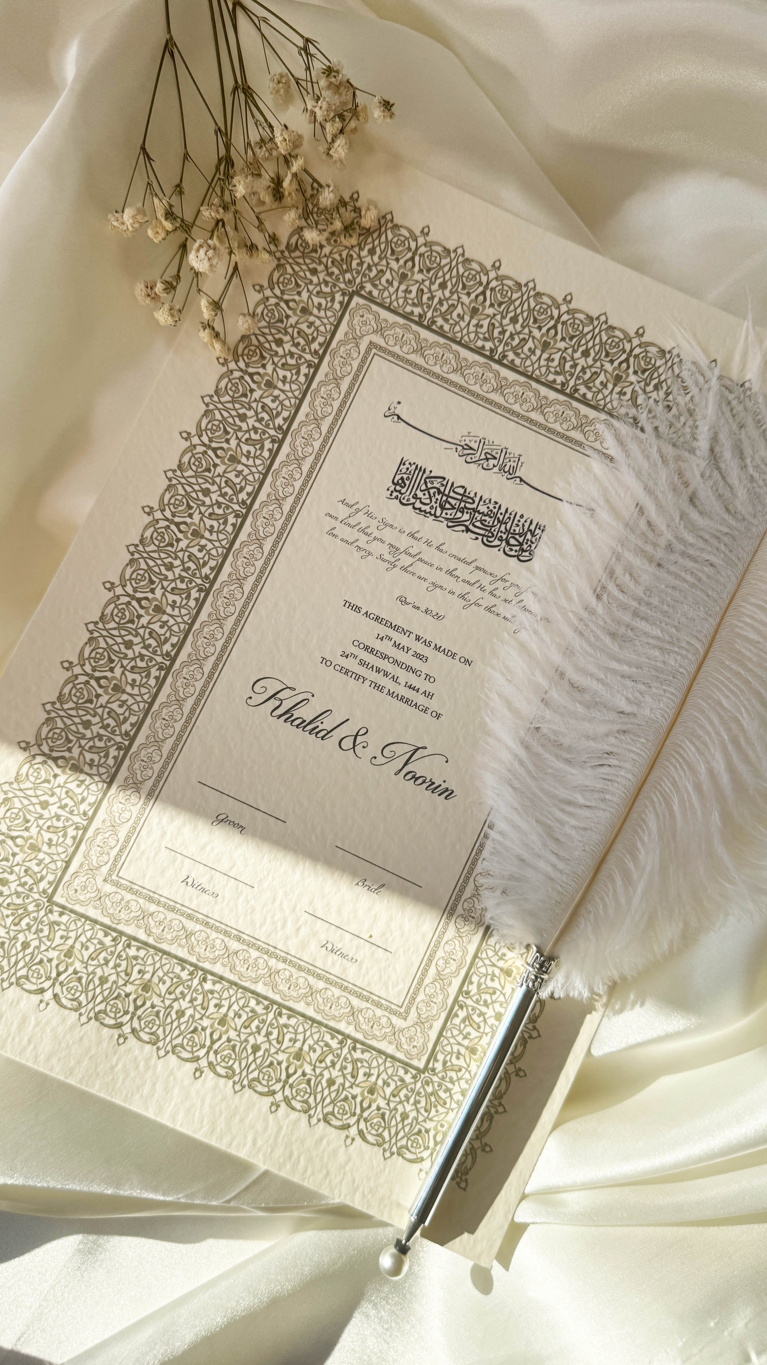 Nikah Certificate - Style of Gold + Pen