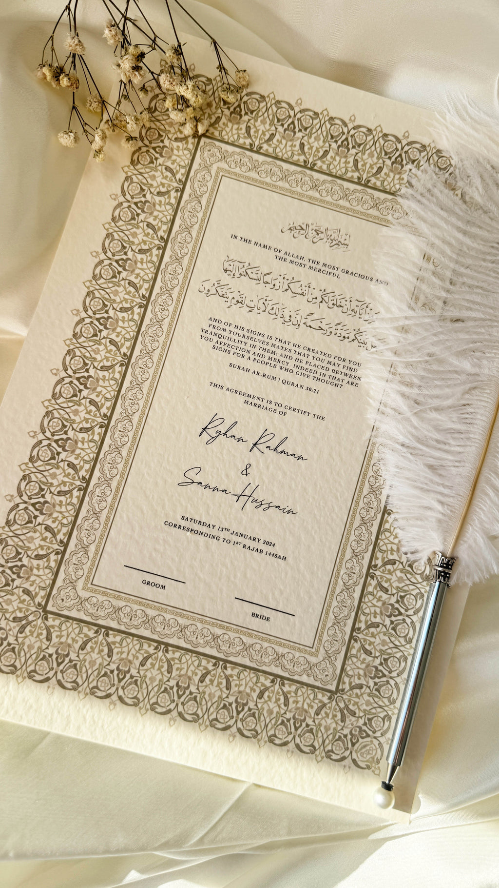 Nikah Certificate - Legacy of Love + Pen