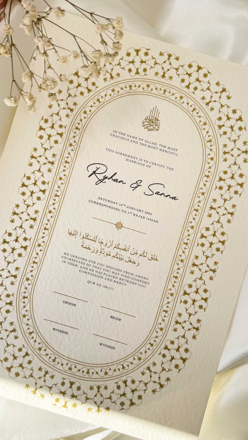 Nikah Certificate - Threads of Gold + Pen