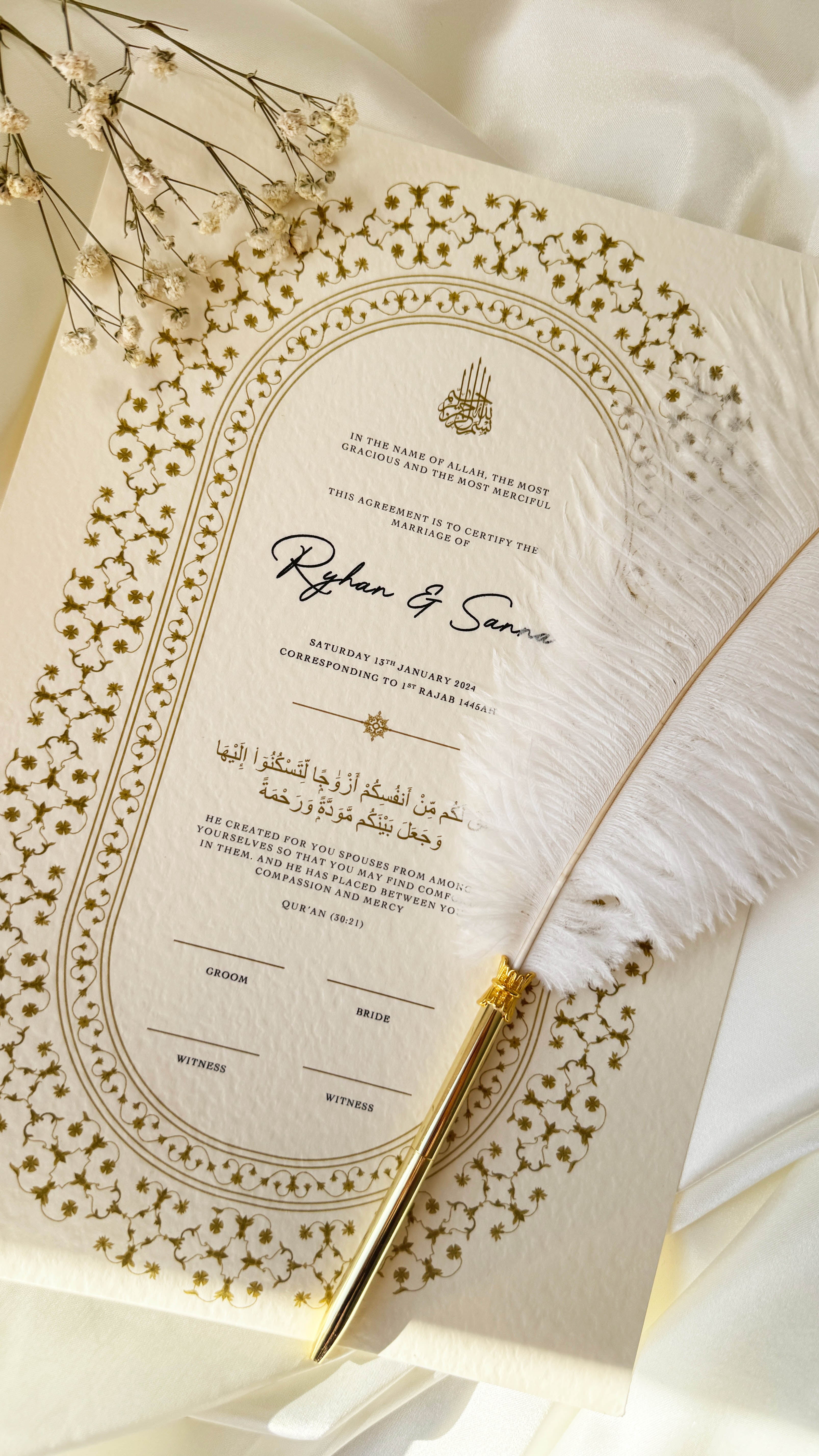 Nikah Certificate - Threads of Gold + Pen