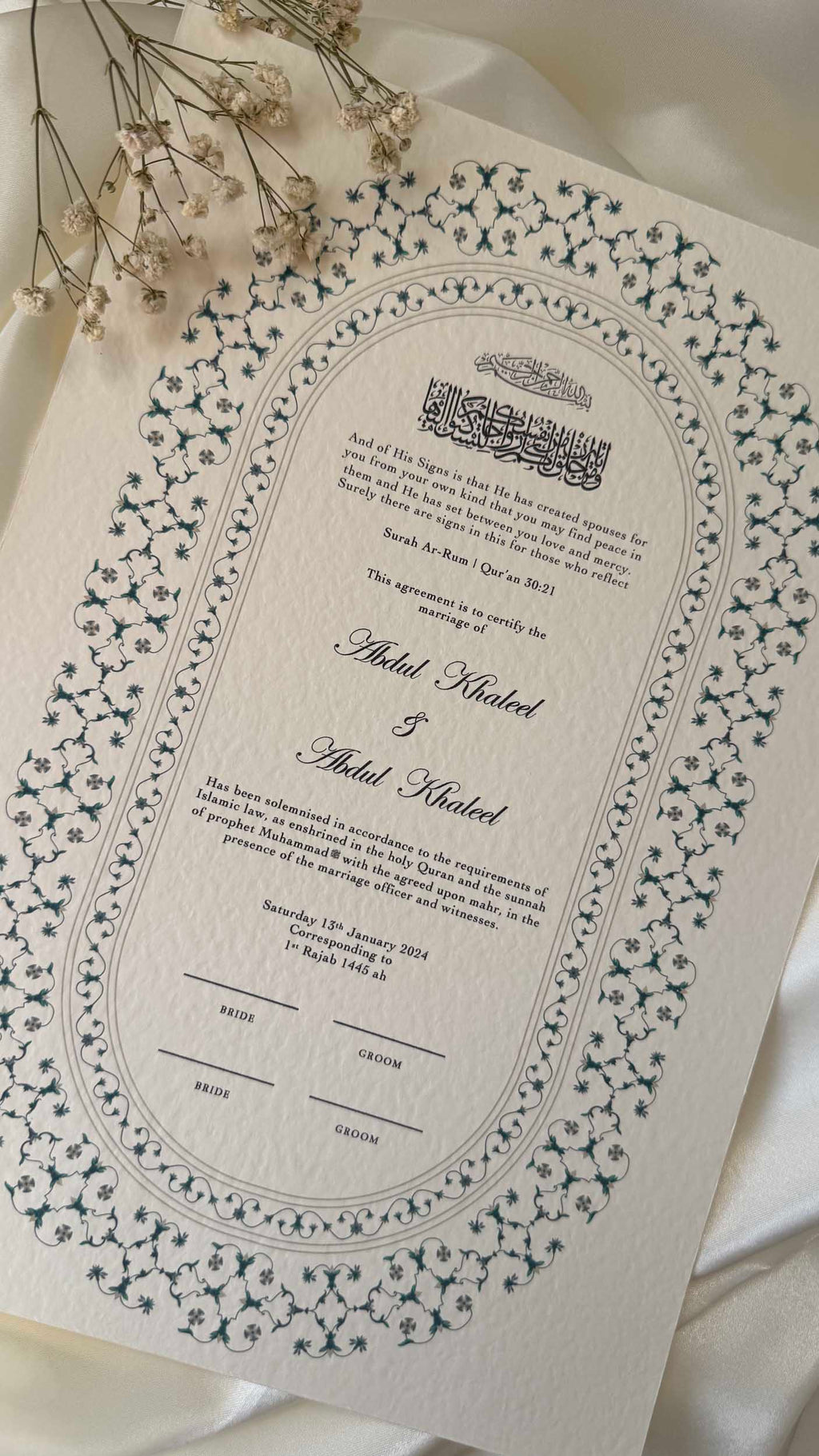 Nikah Certificate - Blue Moments