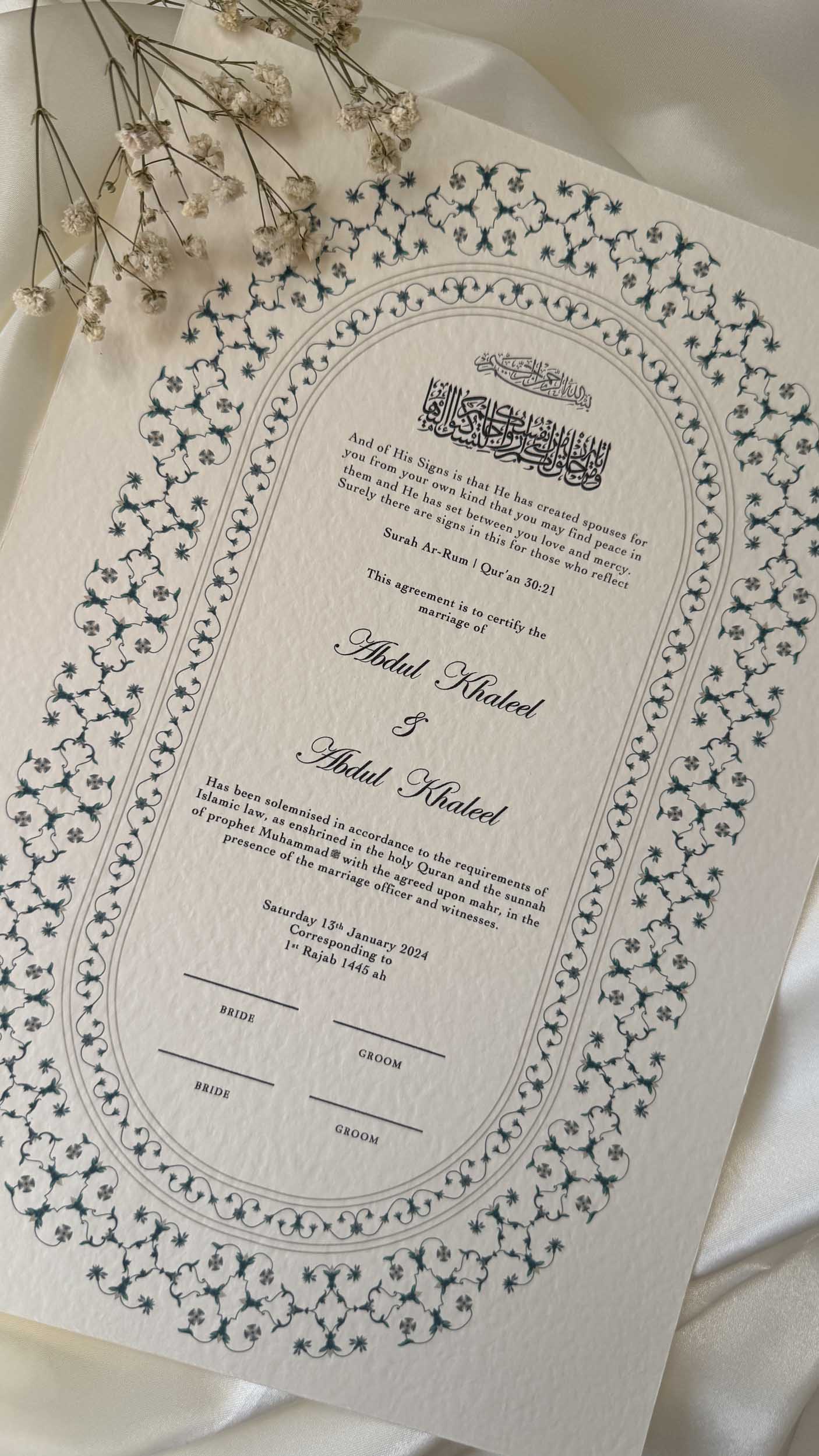 Nikah Certificate - Blue Moments
