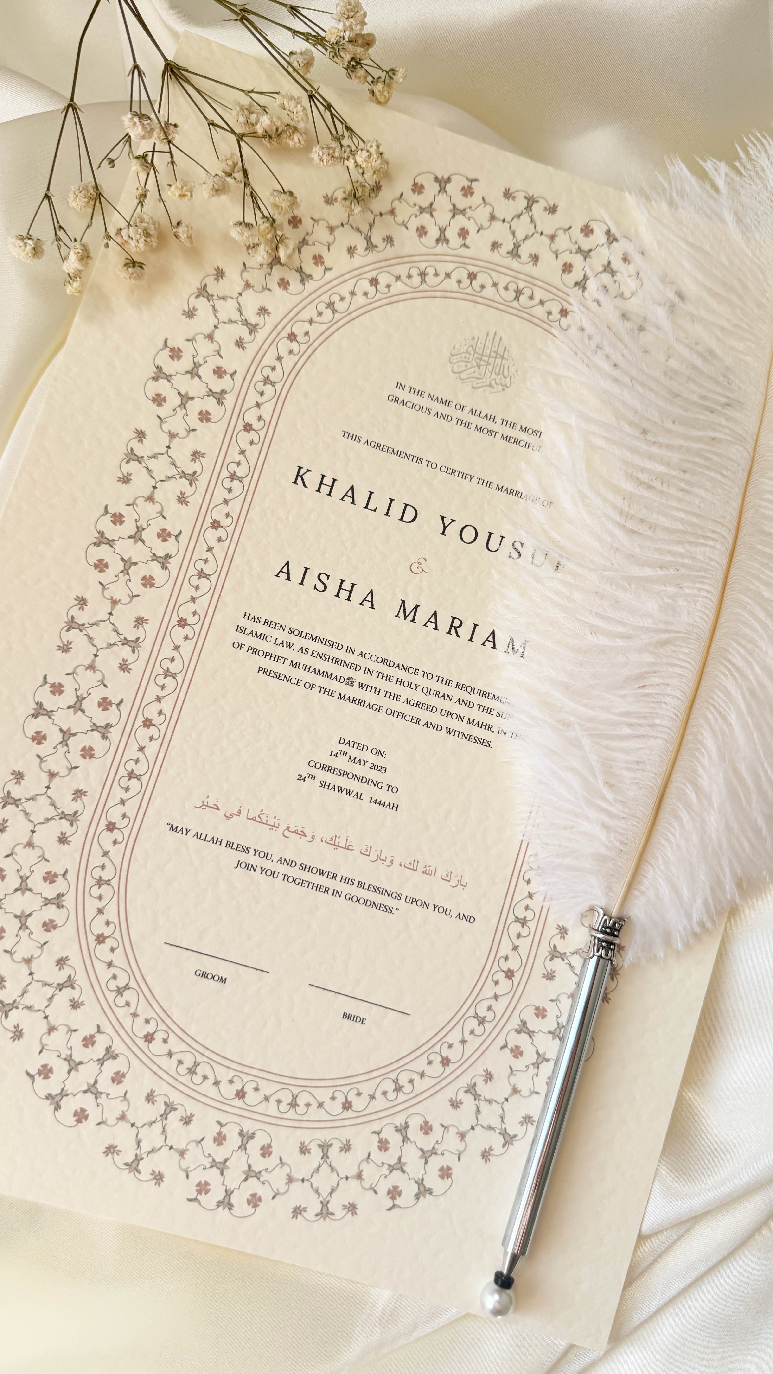 Nikah Certificate - Contract of Life + Pen