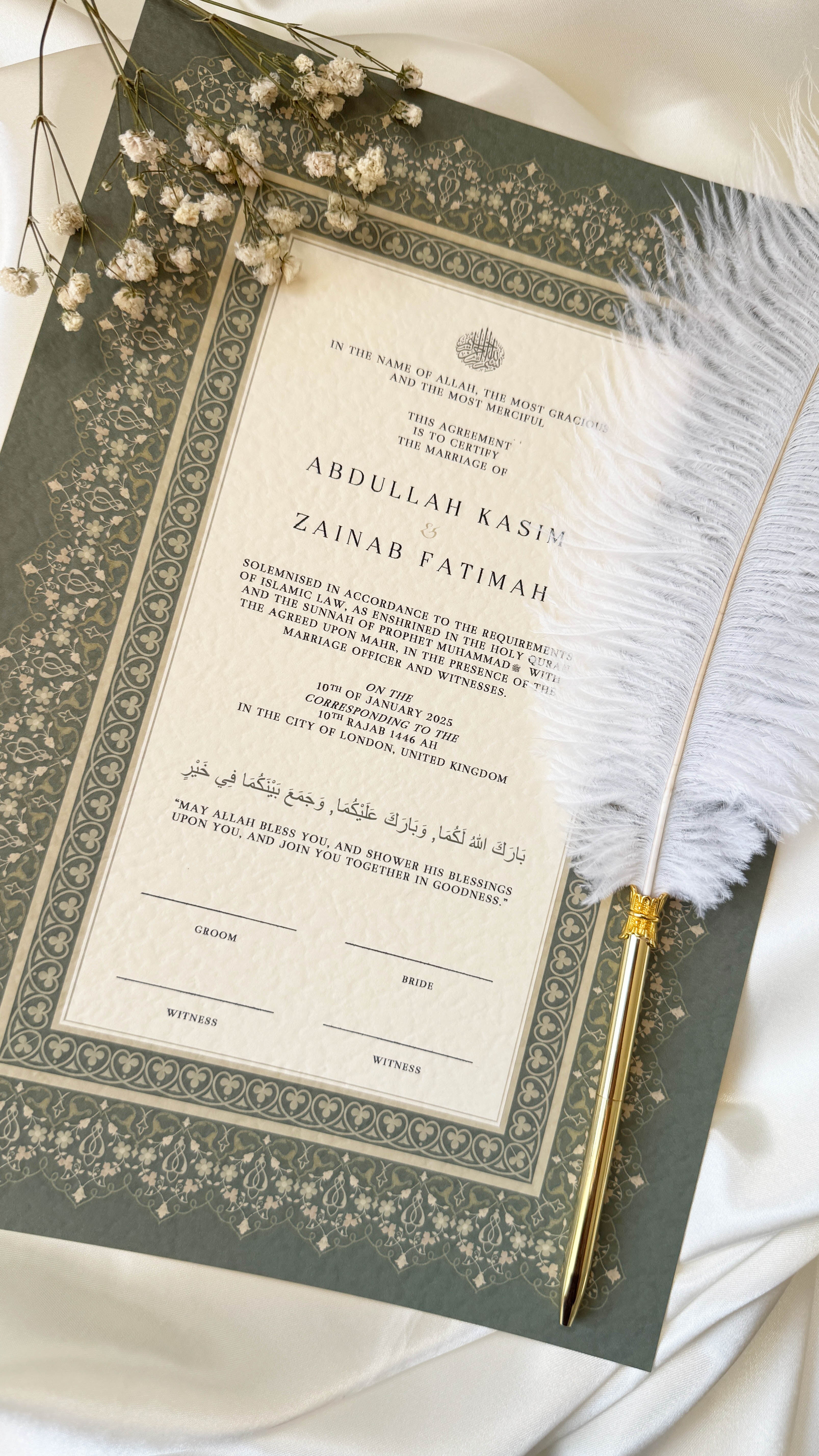 Bundle: Nikah Certificate - Garden of Hope + Frame + Pen