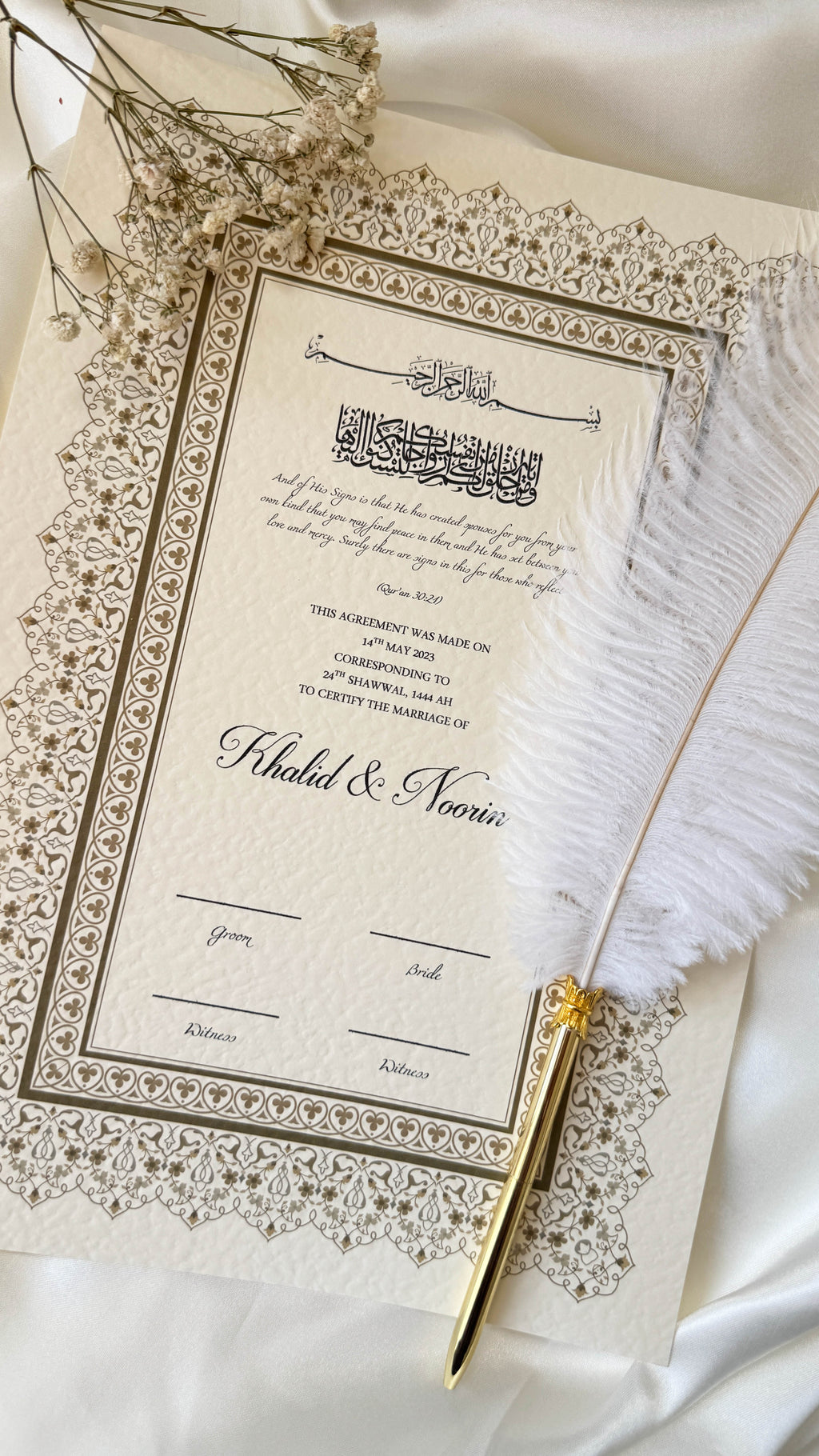 Nikah Certificate - Soul of Gold + Pen
