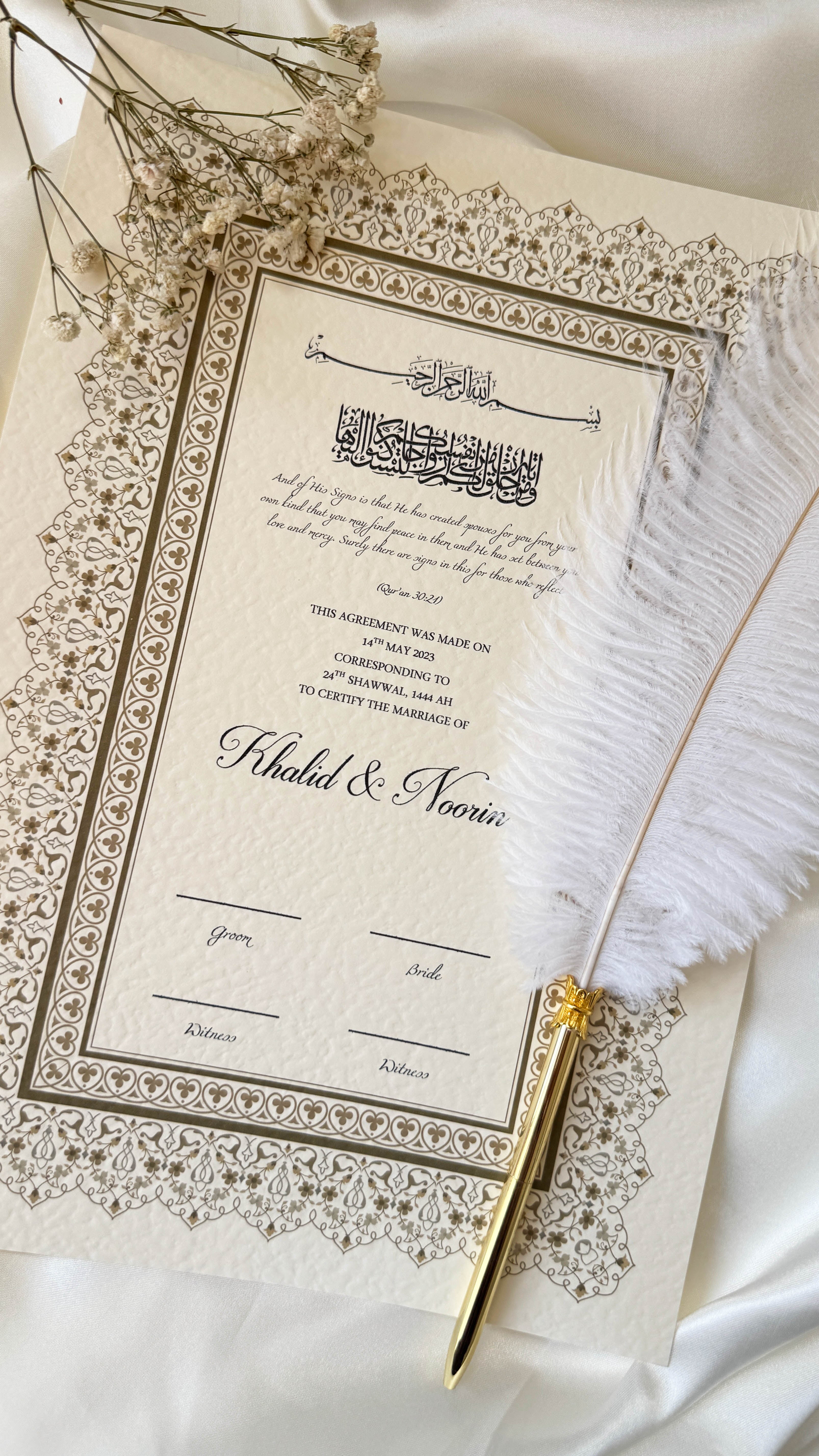 Nikah Certificate - Soul of Gold + Pen