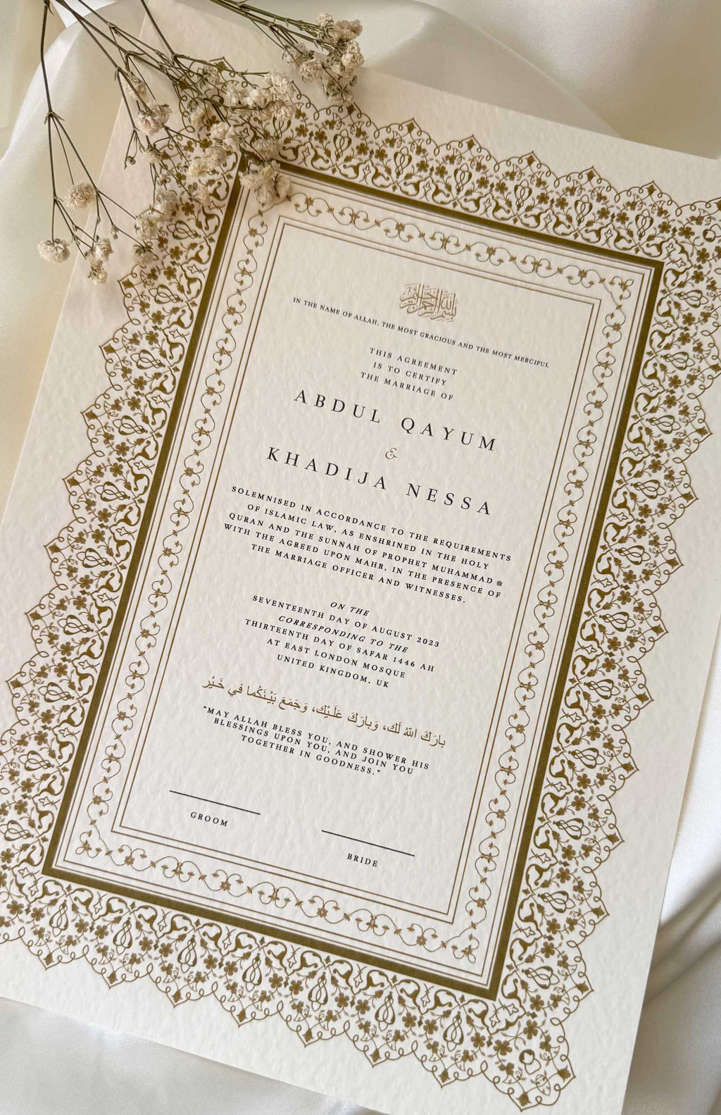 Nikah Certificate - Moment of Gold