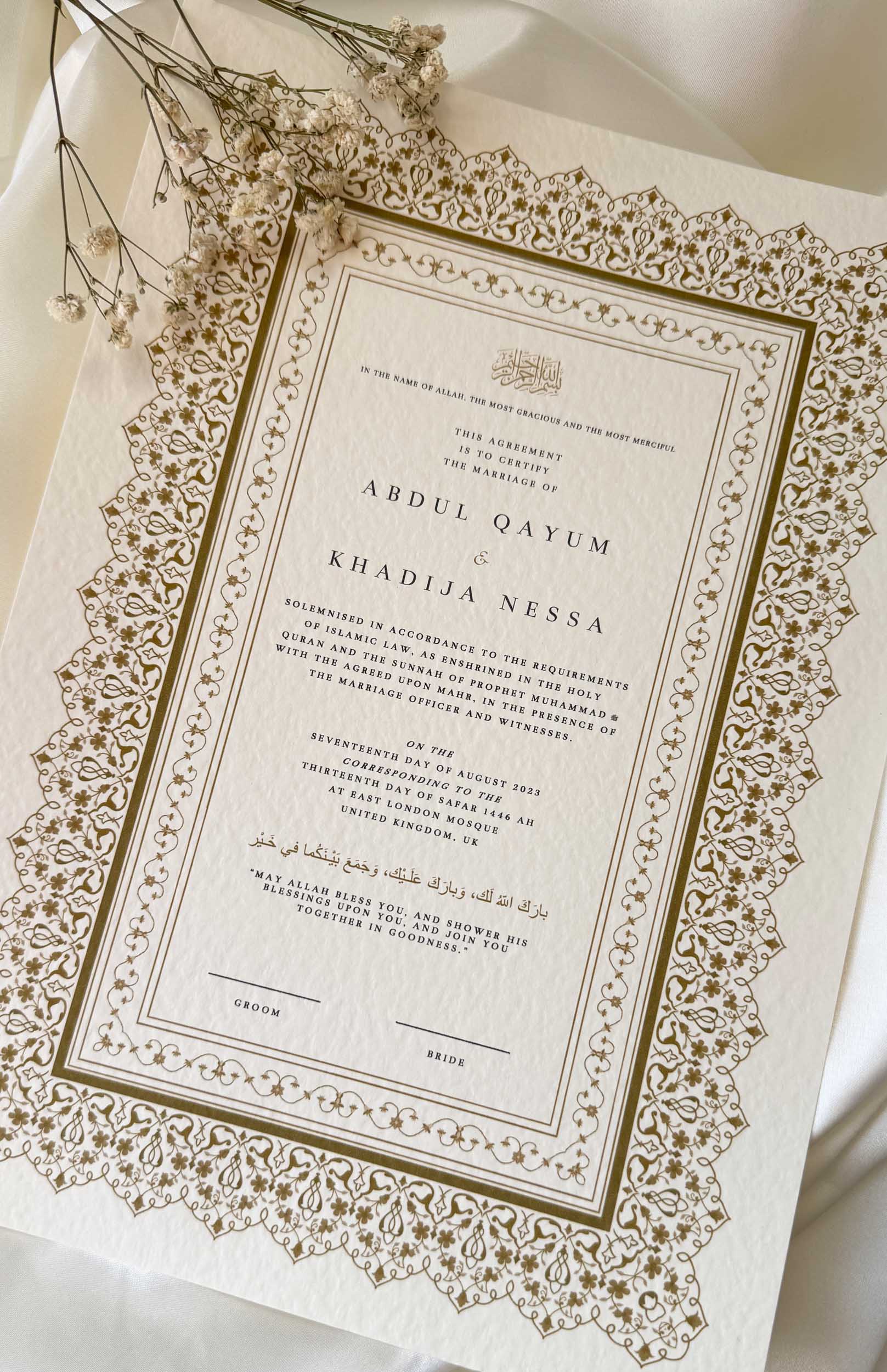 Nikah Certificate - Moment of Gold