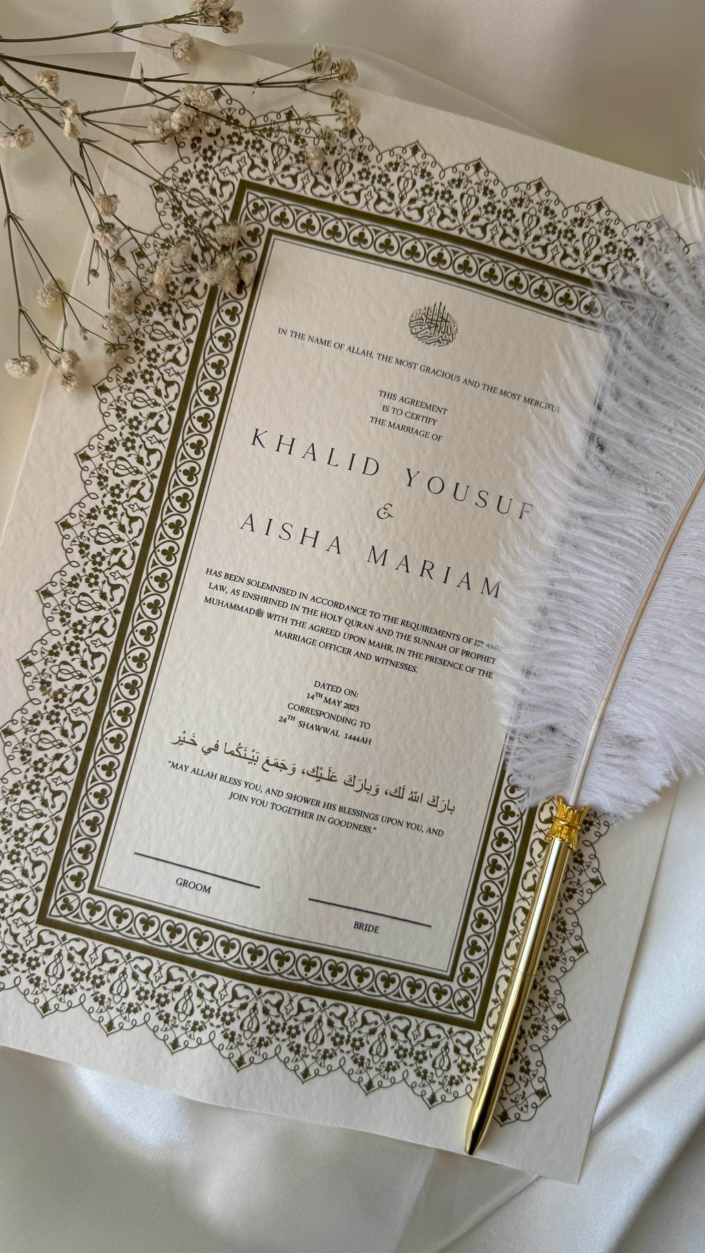 Nikah Certificate - Treasure of Emotions + Pen