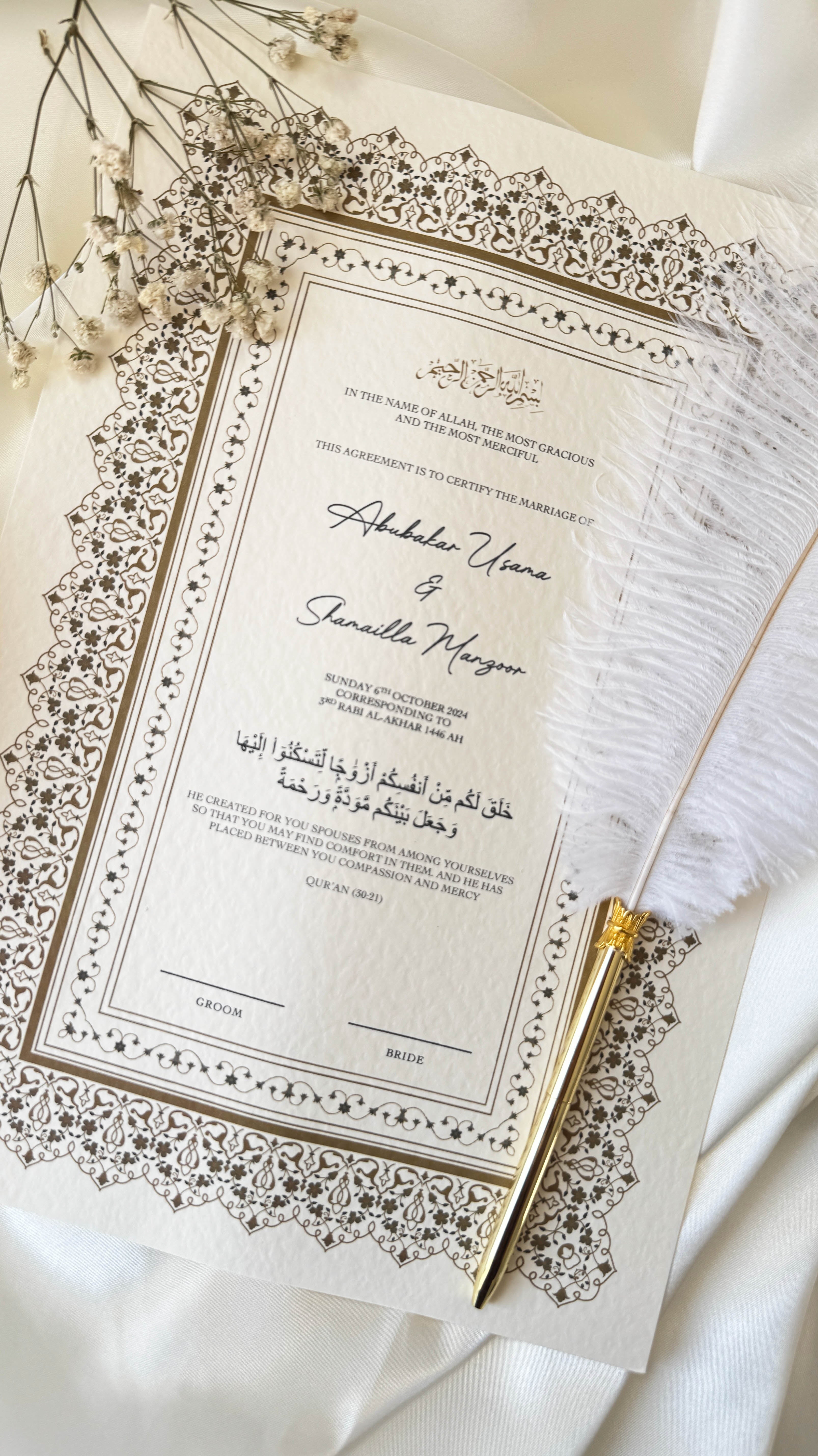 Nikah Certificate - Lights of Gold + Pen