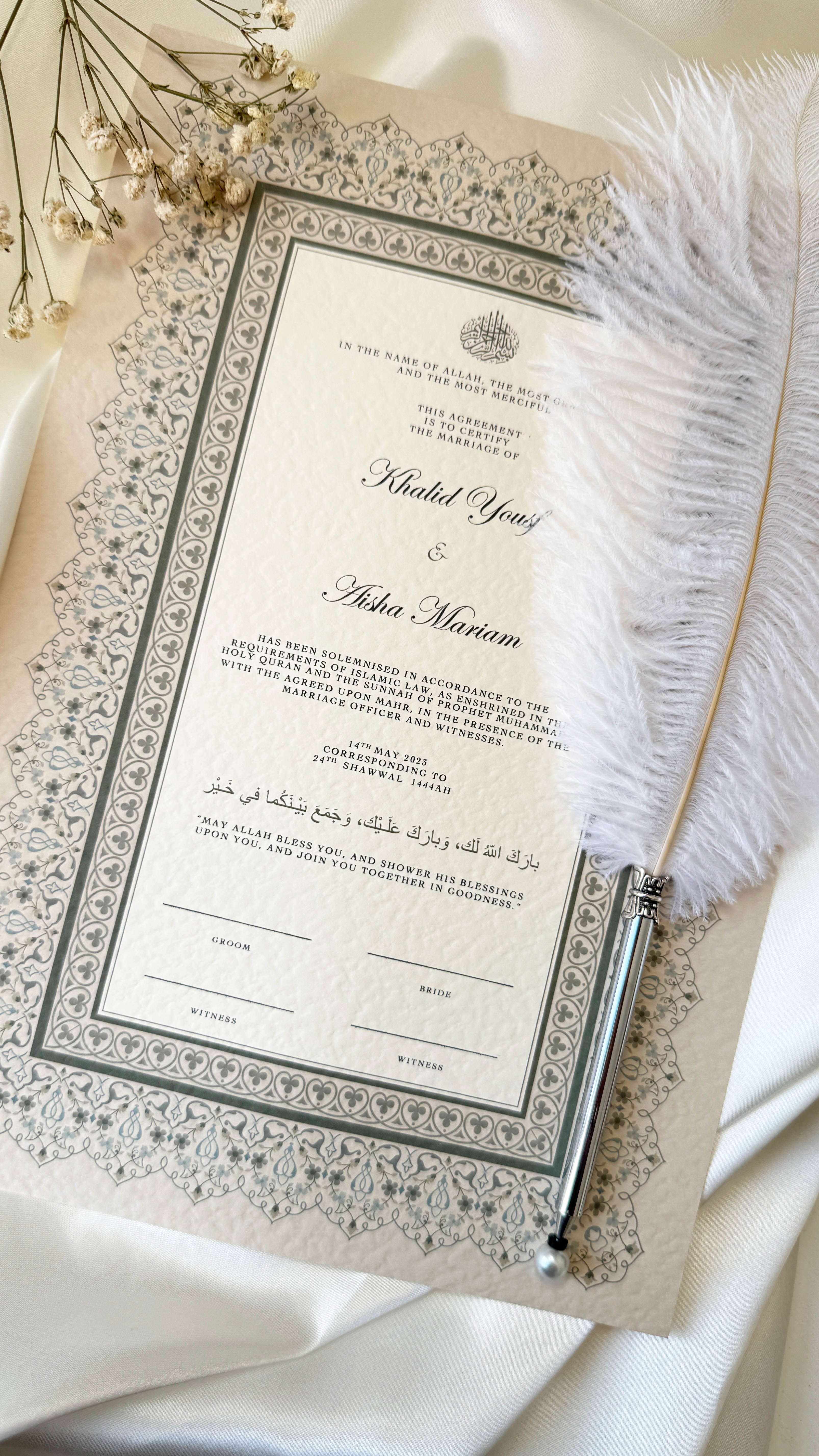 Nikah Certificate - Certificate of Commitment + Pen