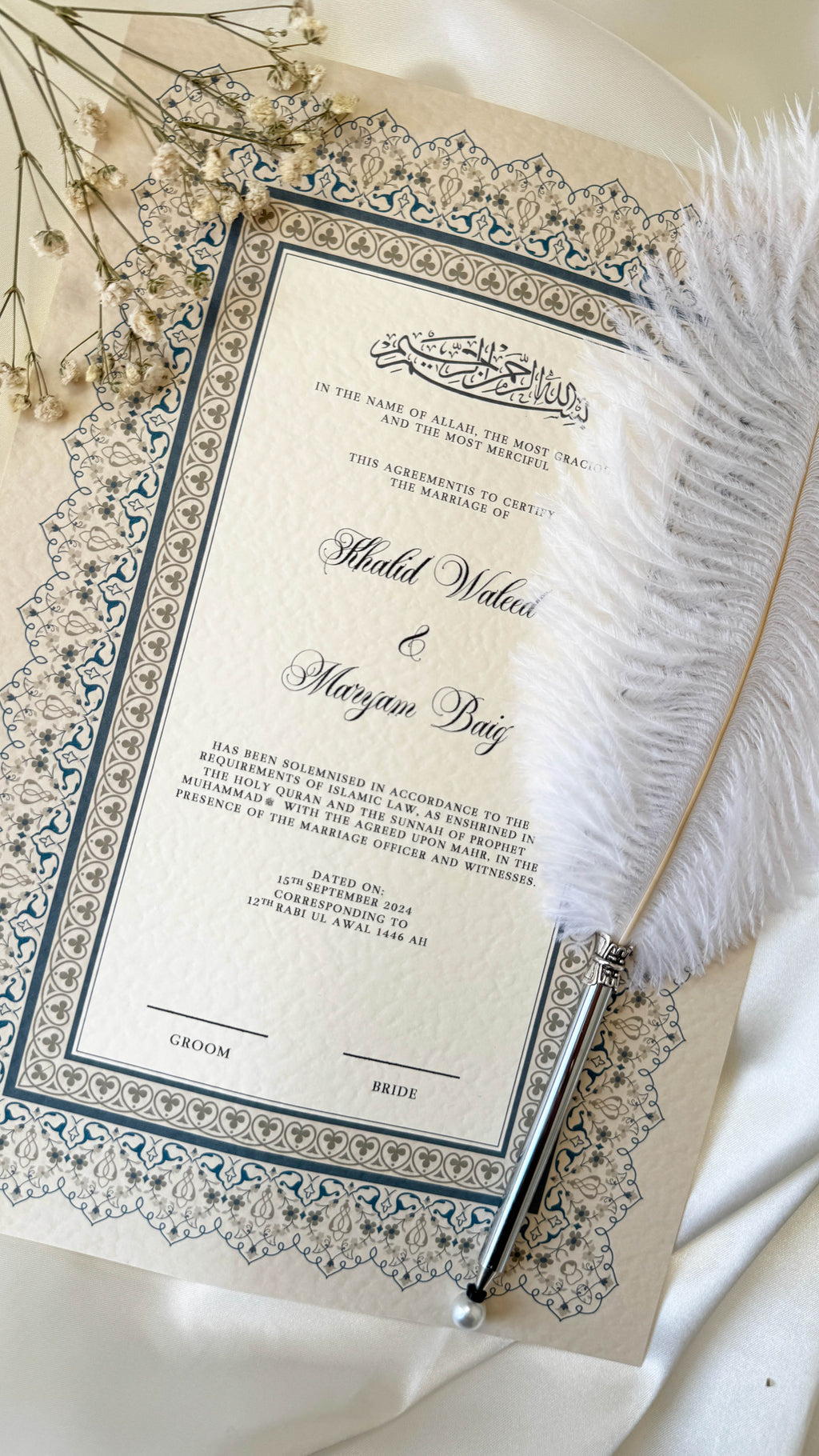 Nikah Certificate - Certificate of Unity + Pen