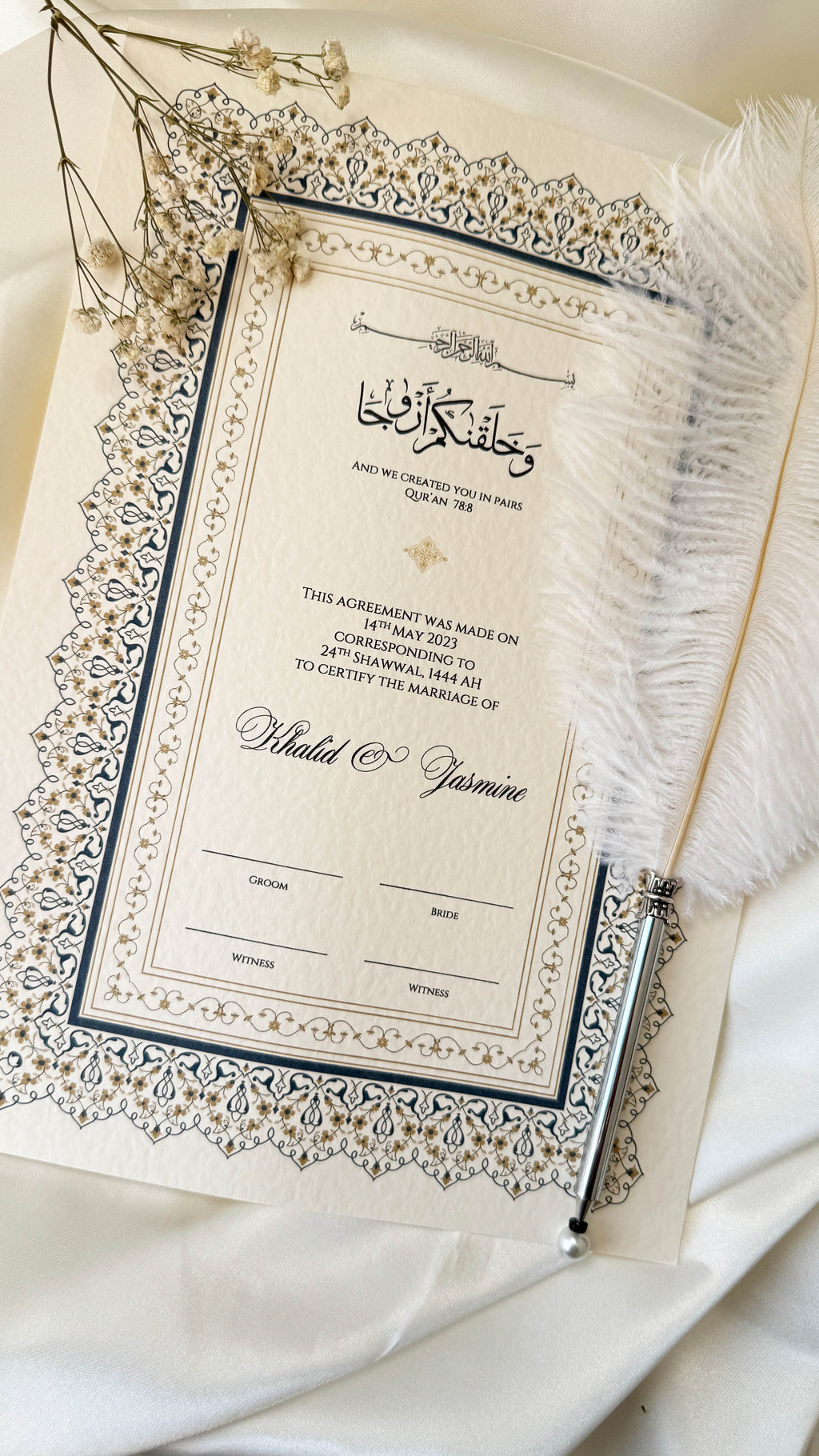 Nikah Certificate - Shine of the Sky + Pen