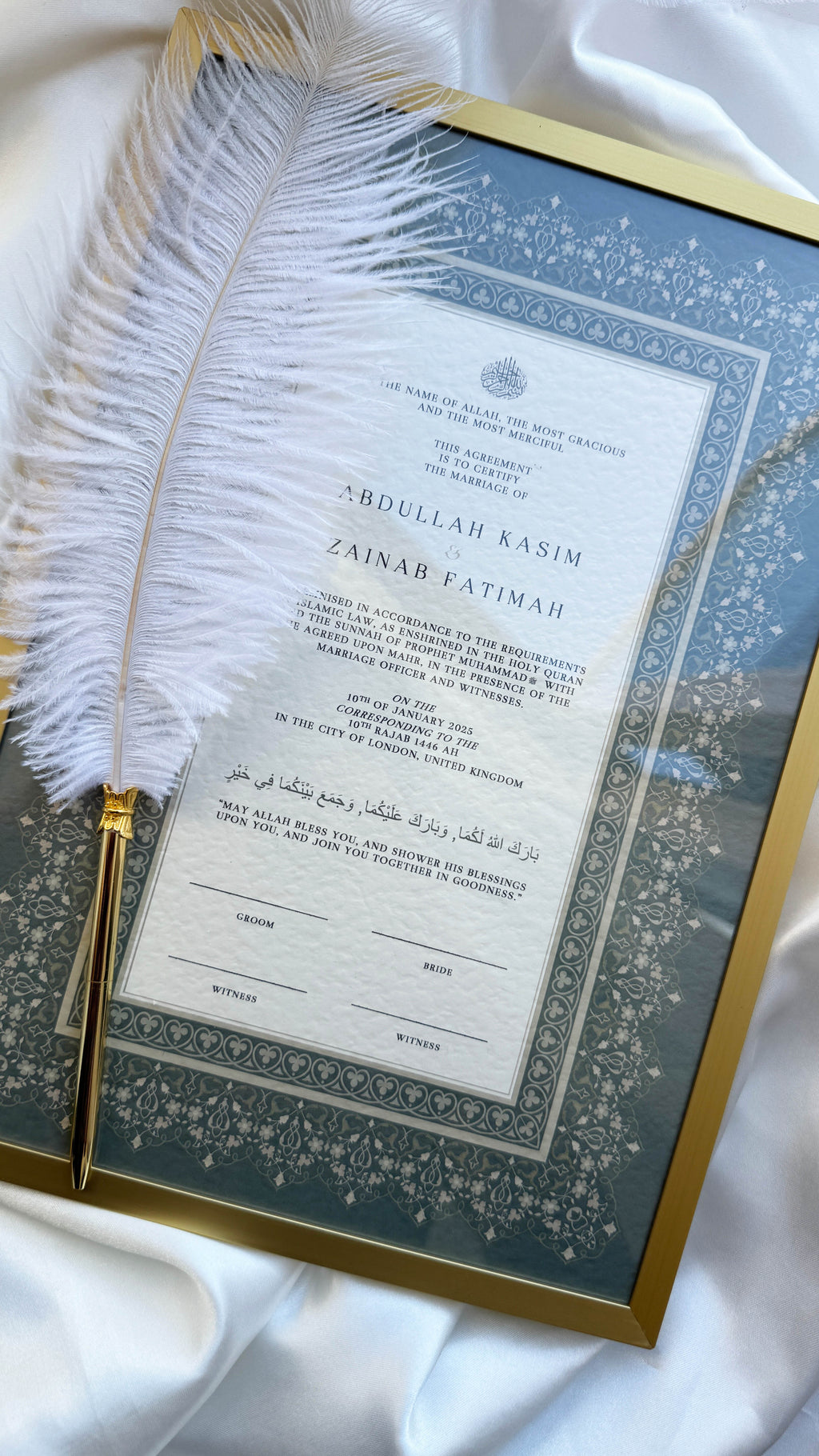 Bundle: Nikah Certificate - Garden of Hope + Frame + Pen
