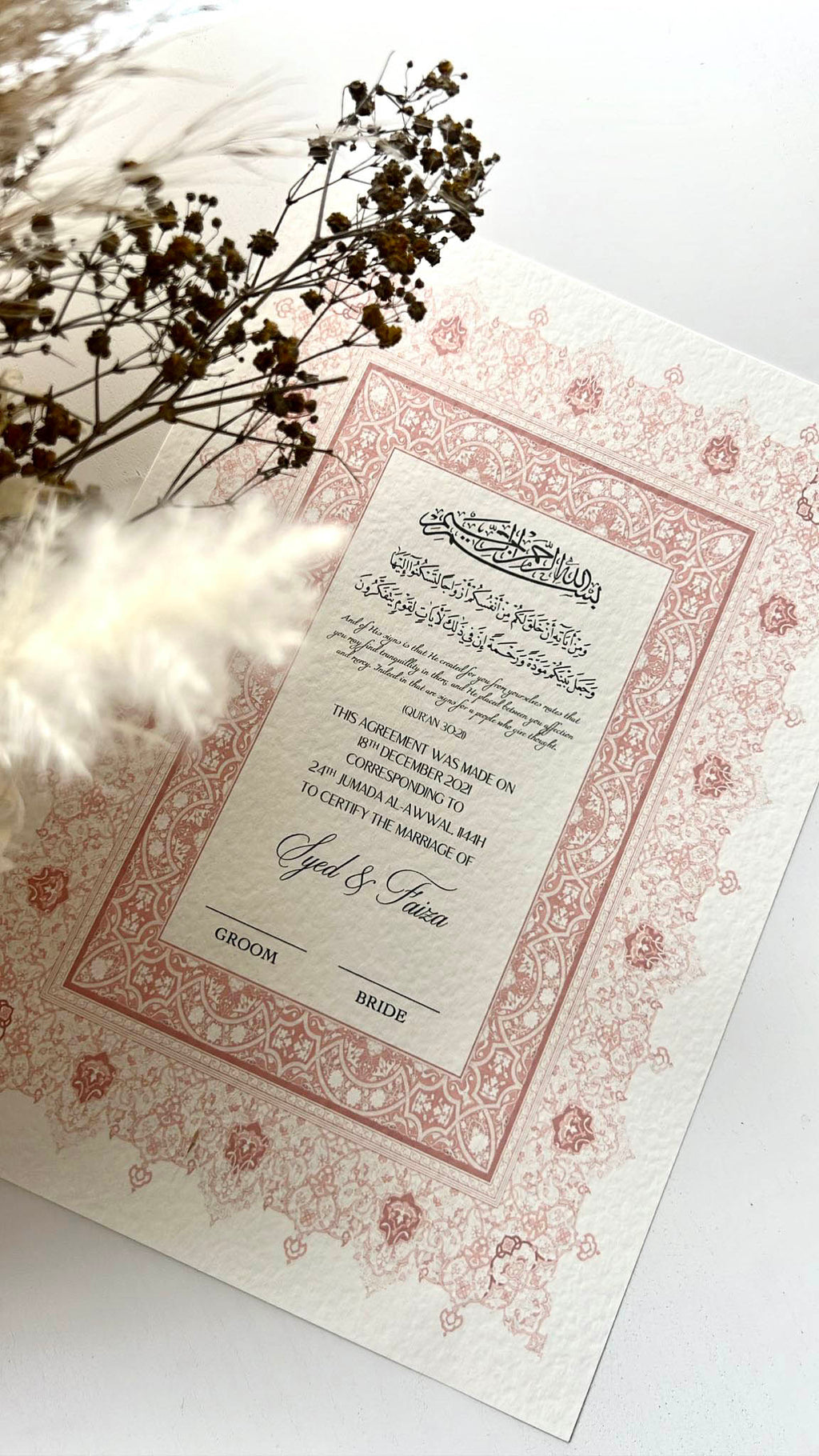 Nikah Certificate - Contract of Love