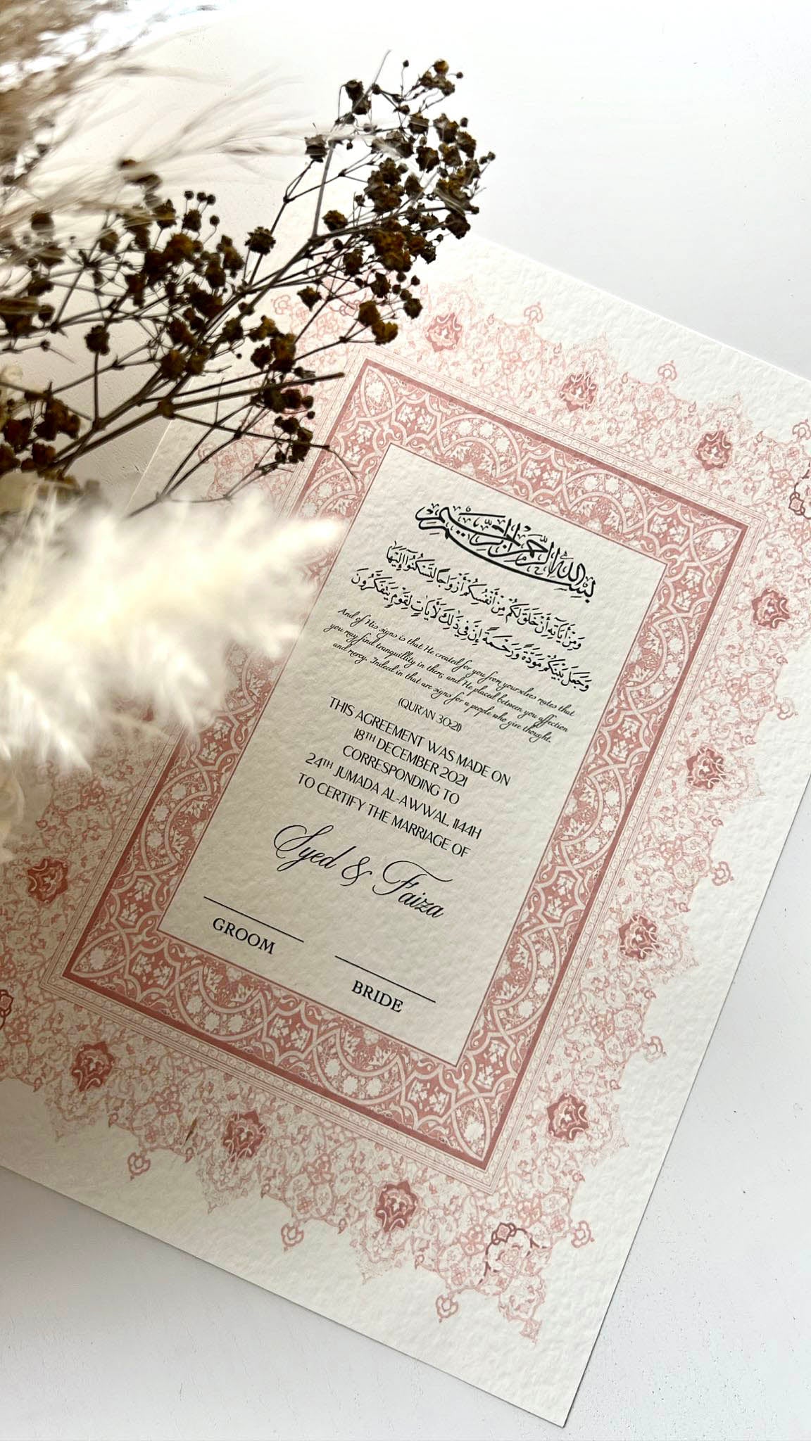 Nikah Certificate - Contract of Love