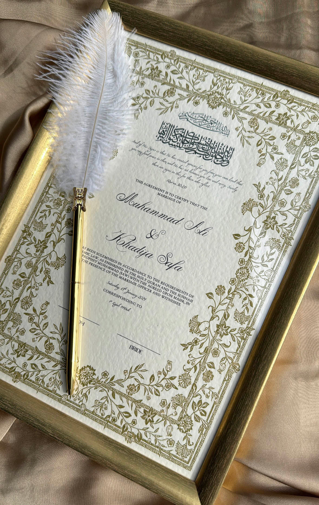 Bundle: Nikah Certificate - Treasures of the Soul + Frame + Pen