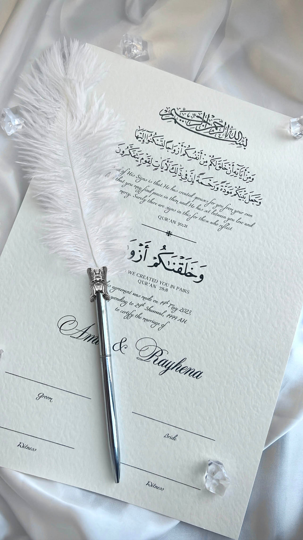 Nikah Certificate - Covenant of Tranquility + Pen
