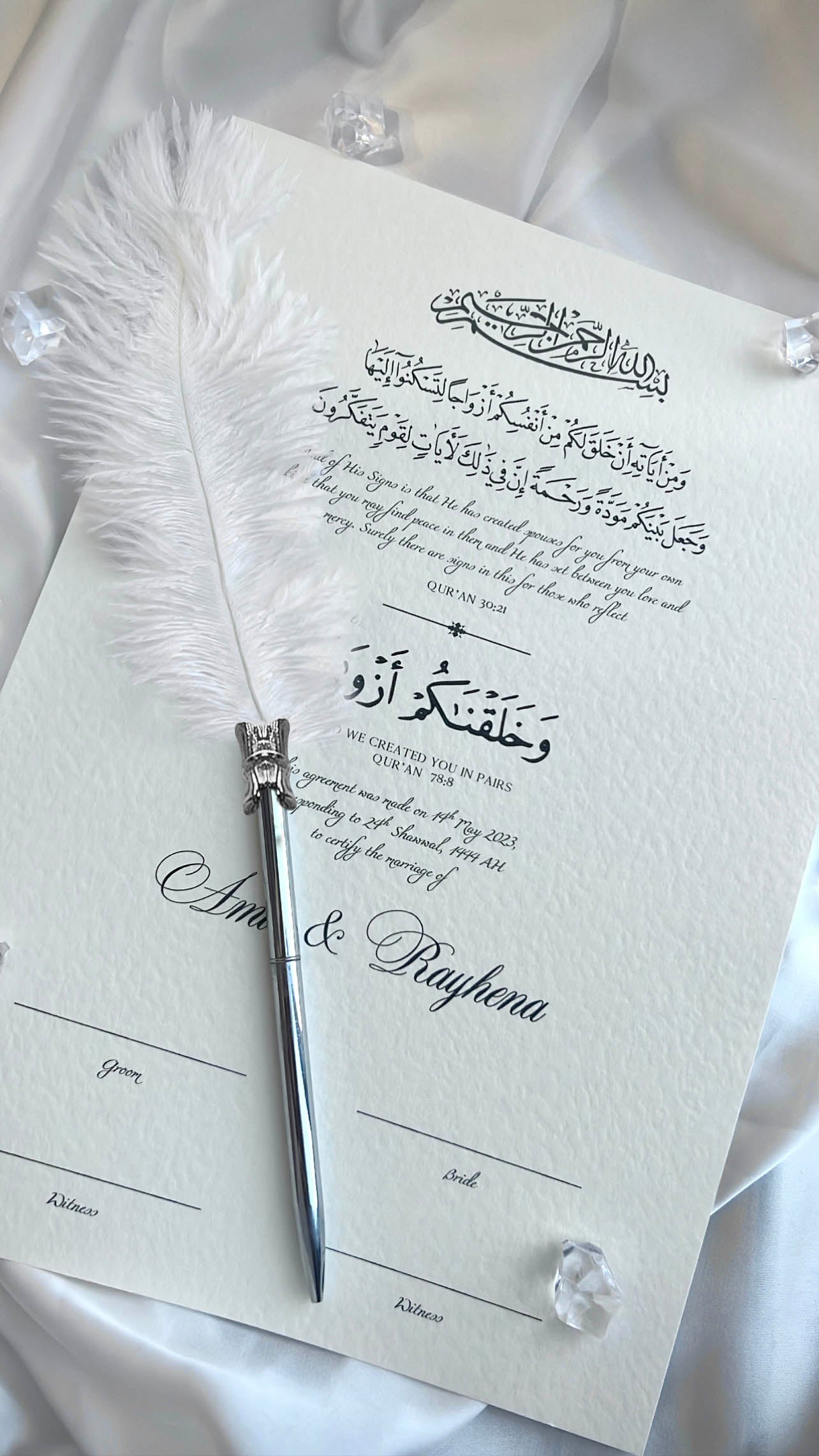 Nikah Certificate - Covenant of Tranquility + Pen