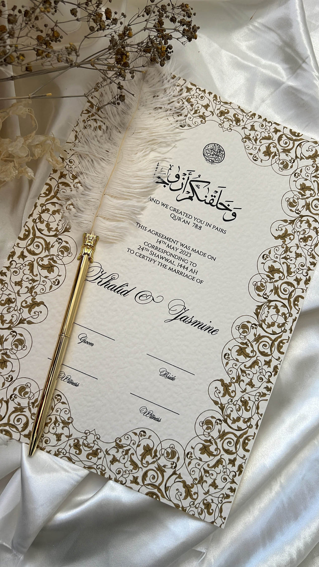 Nikah Certificate - Pearl of Gold + Pen
