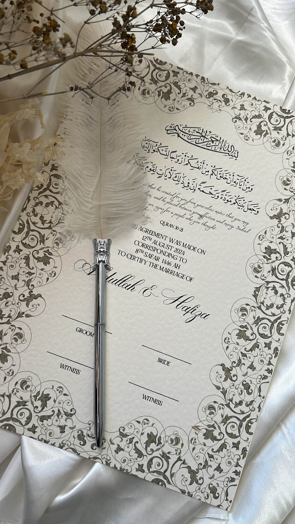 Nikah Certificate - Blossom of Affection + Pen