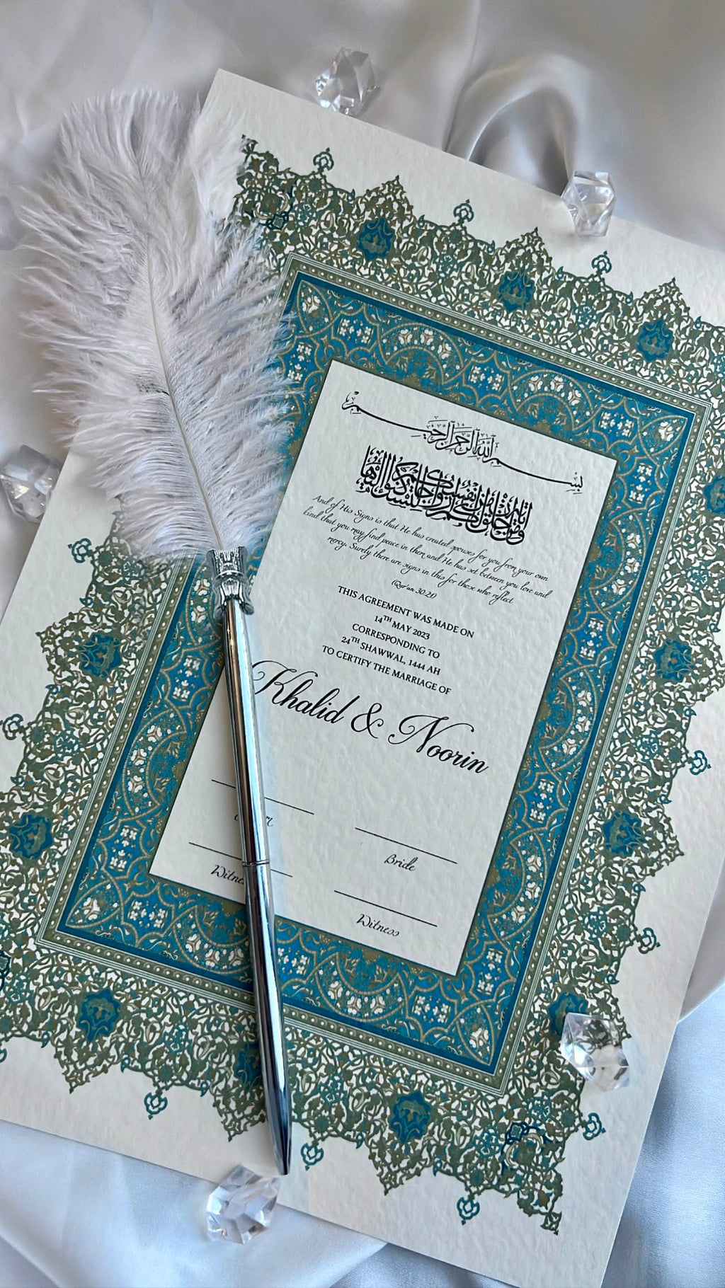 Nikah Certificate - Hearts Bond + Pen