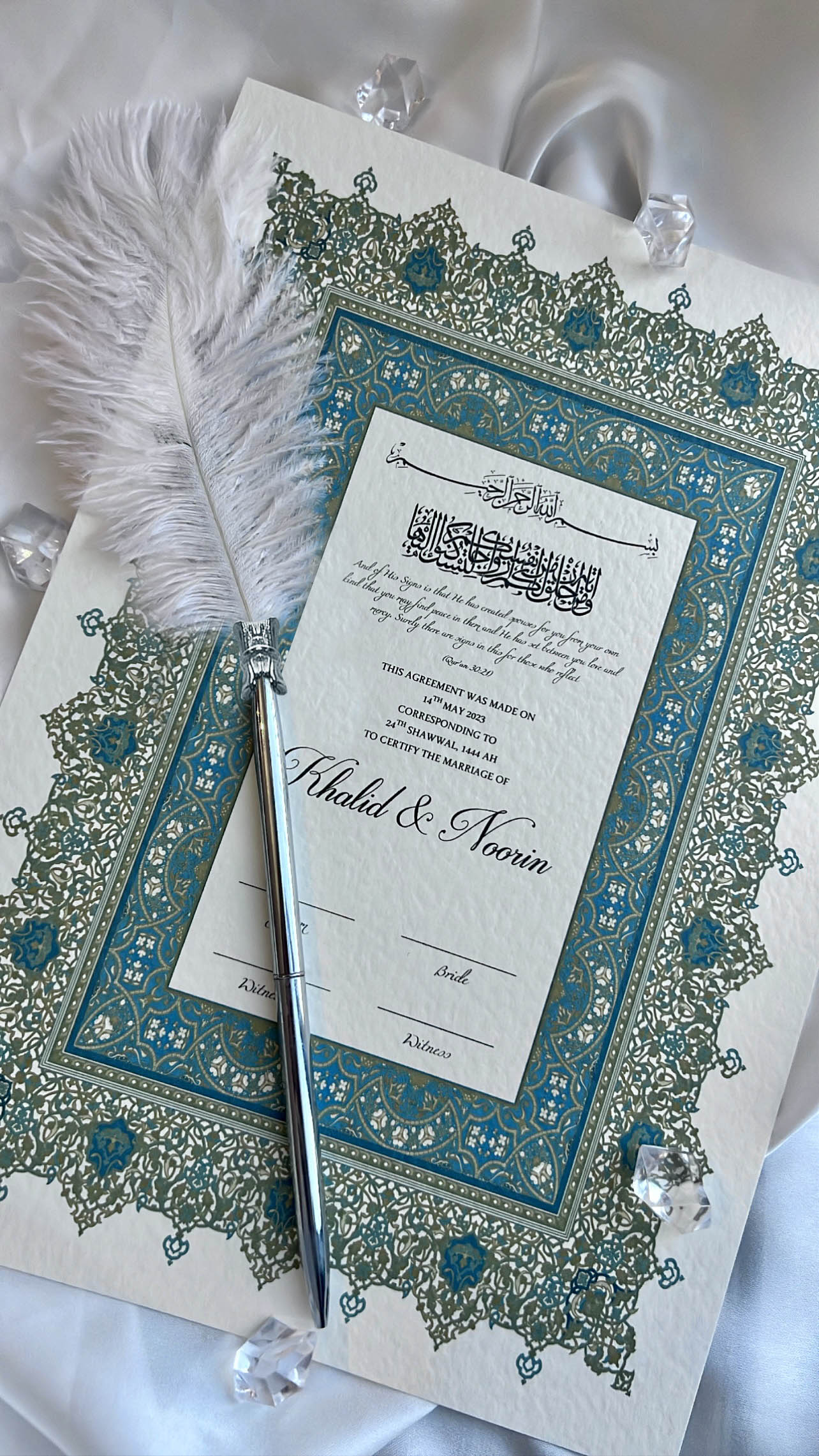 Nikah Certificate - Hearts Bond + Pen