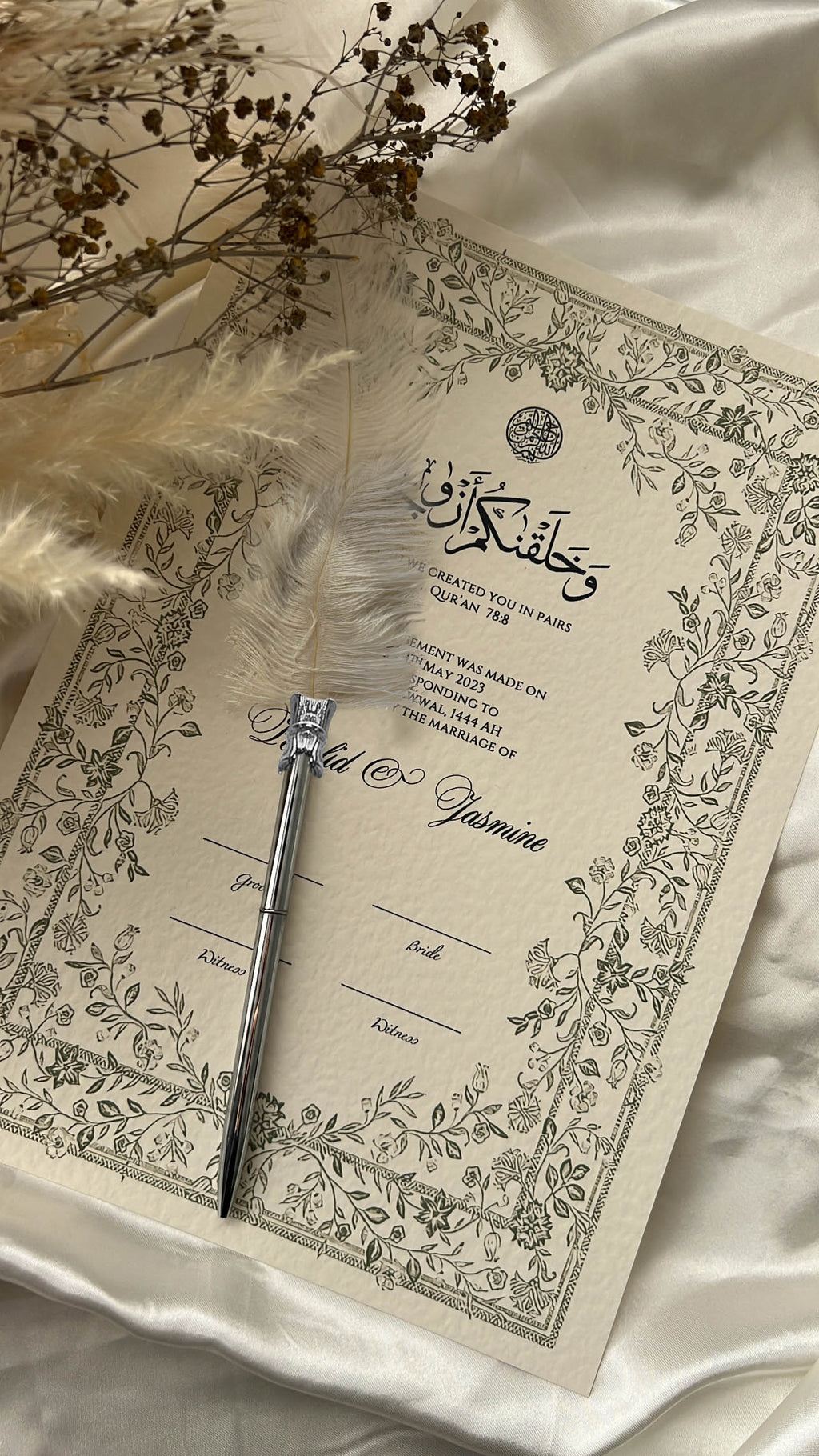Nikah Certificate - Garden of Emotions + Pen