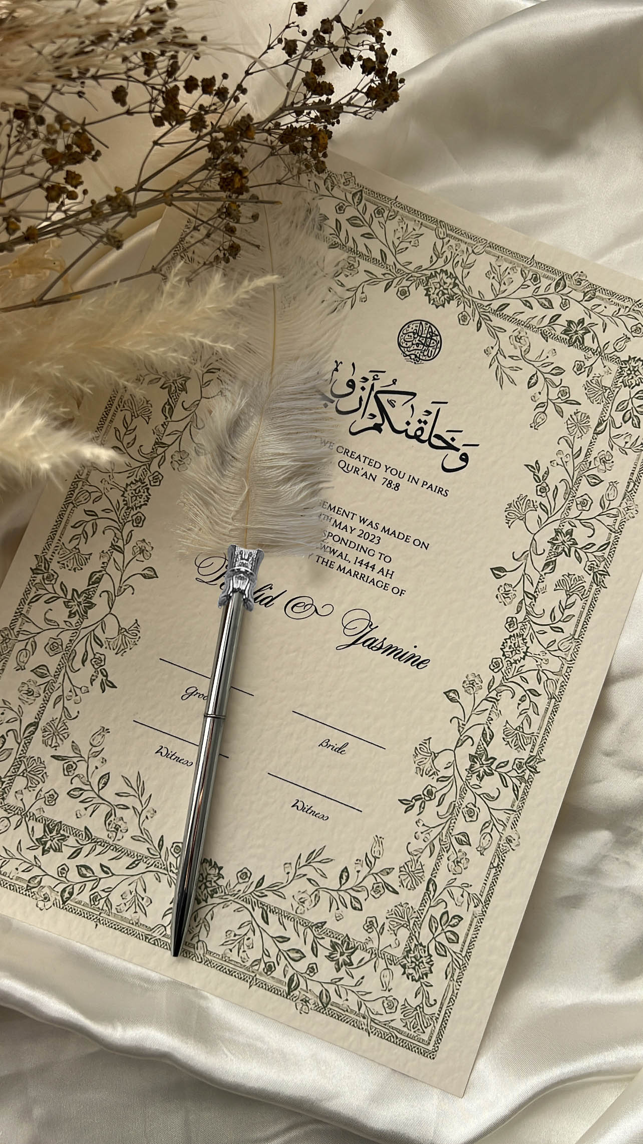 Nikah Certificate - Garden of Emotions + Pen