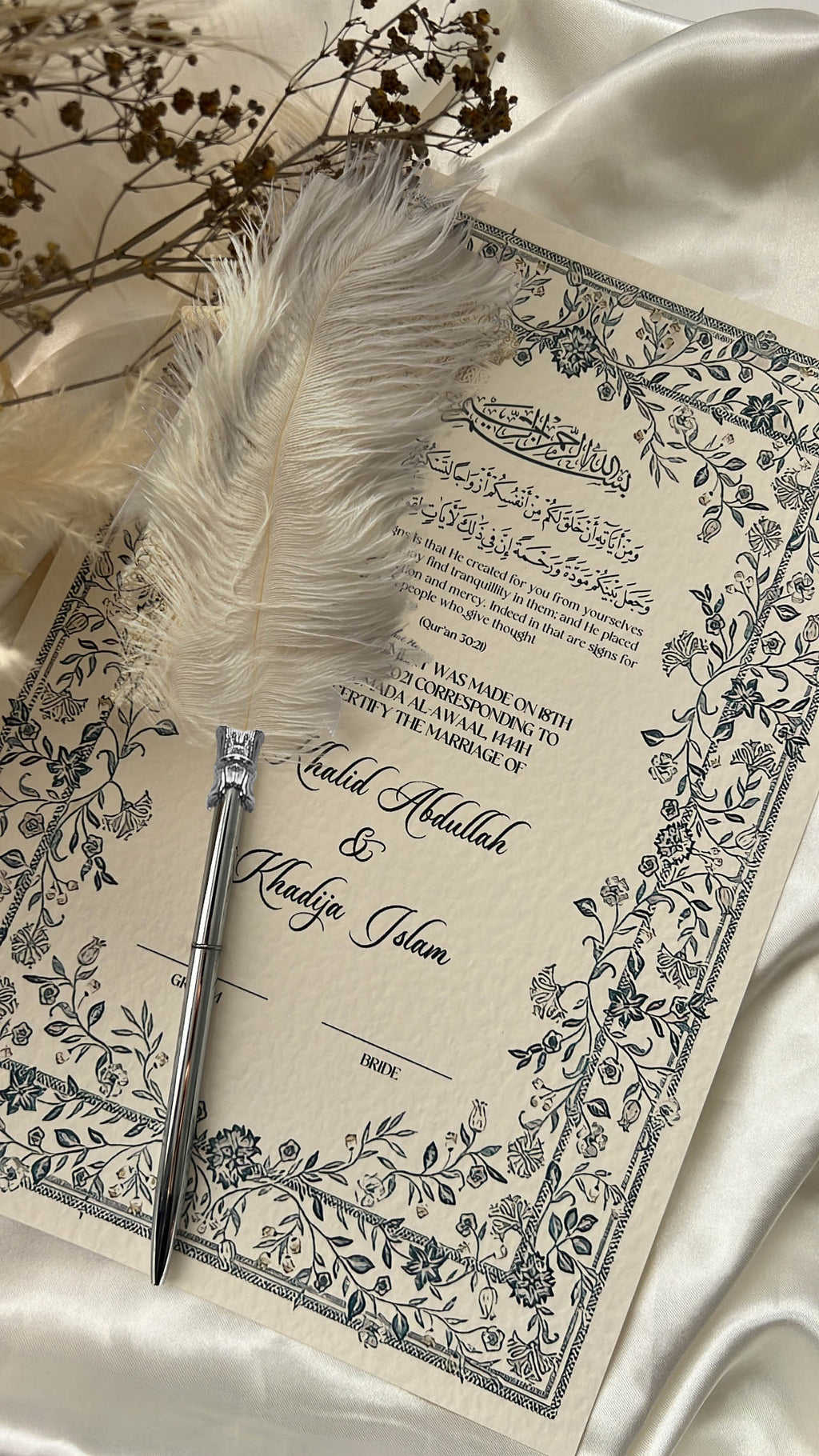 Nikah Certificate - Blossom of the Sky + Pen