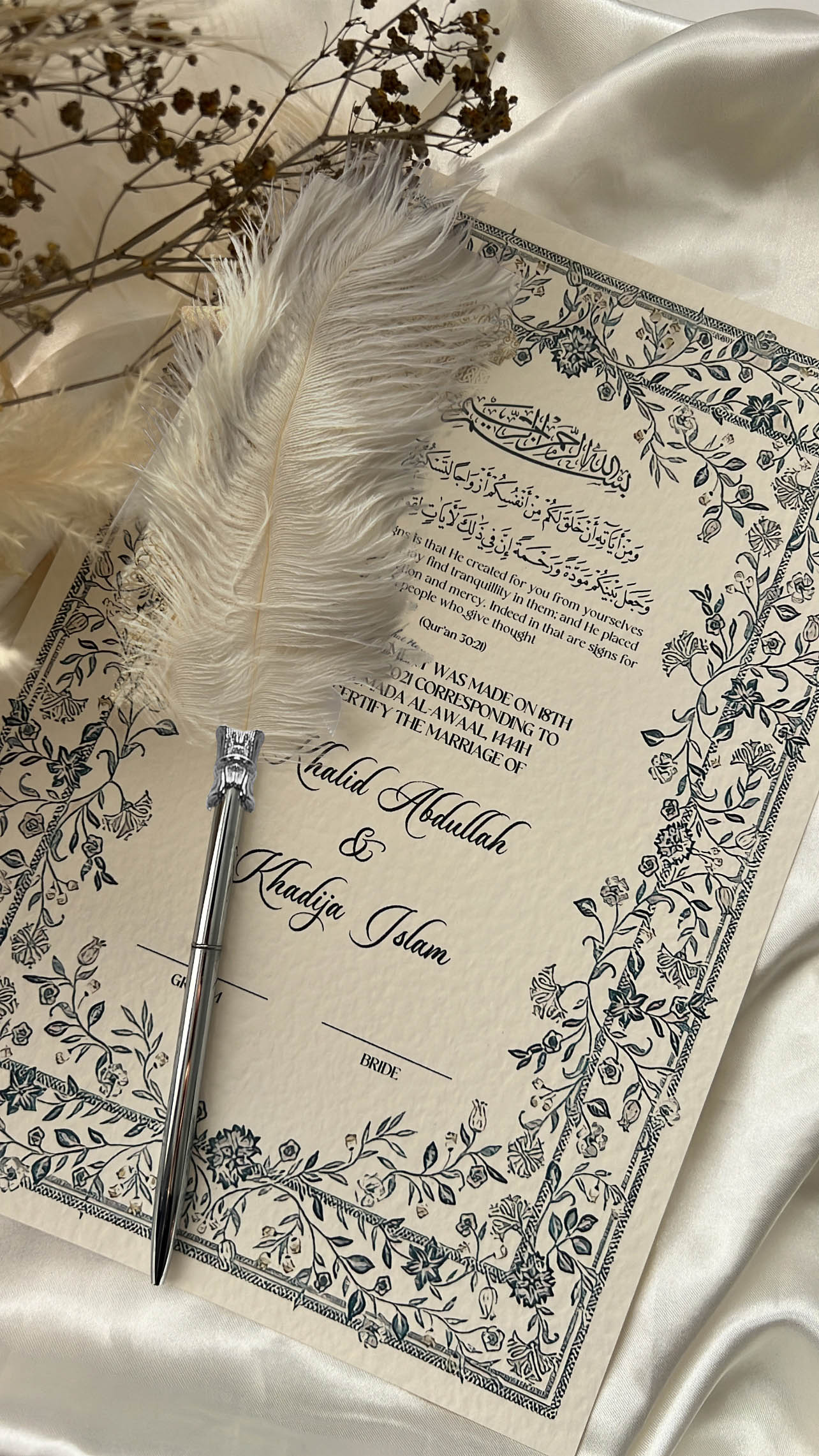 Nikah Certificate - Blossom of the Sky + Pen