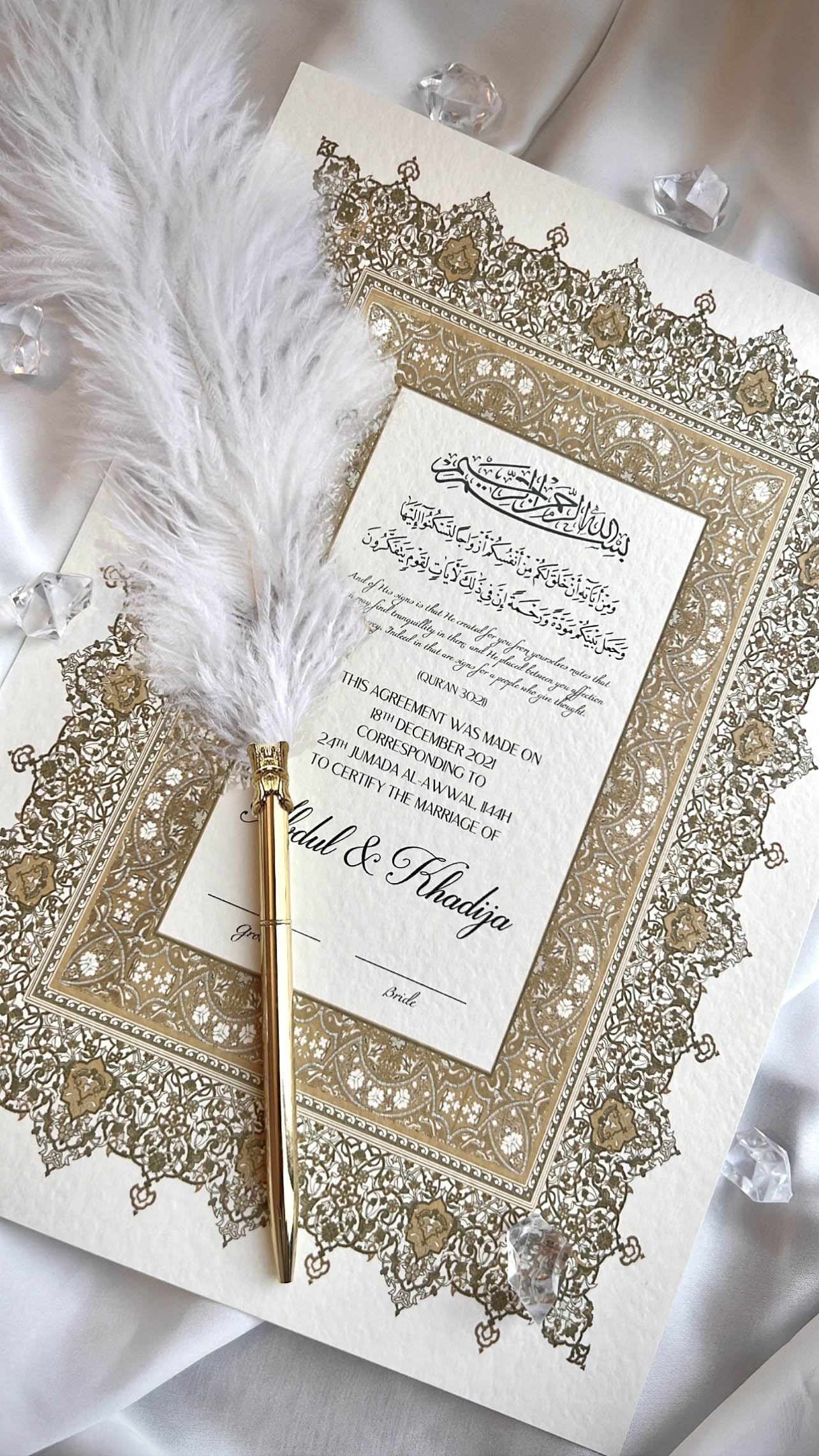 Nikah Certificate - Gold of Hope + Pen