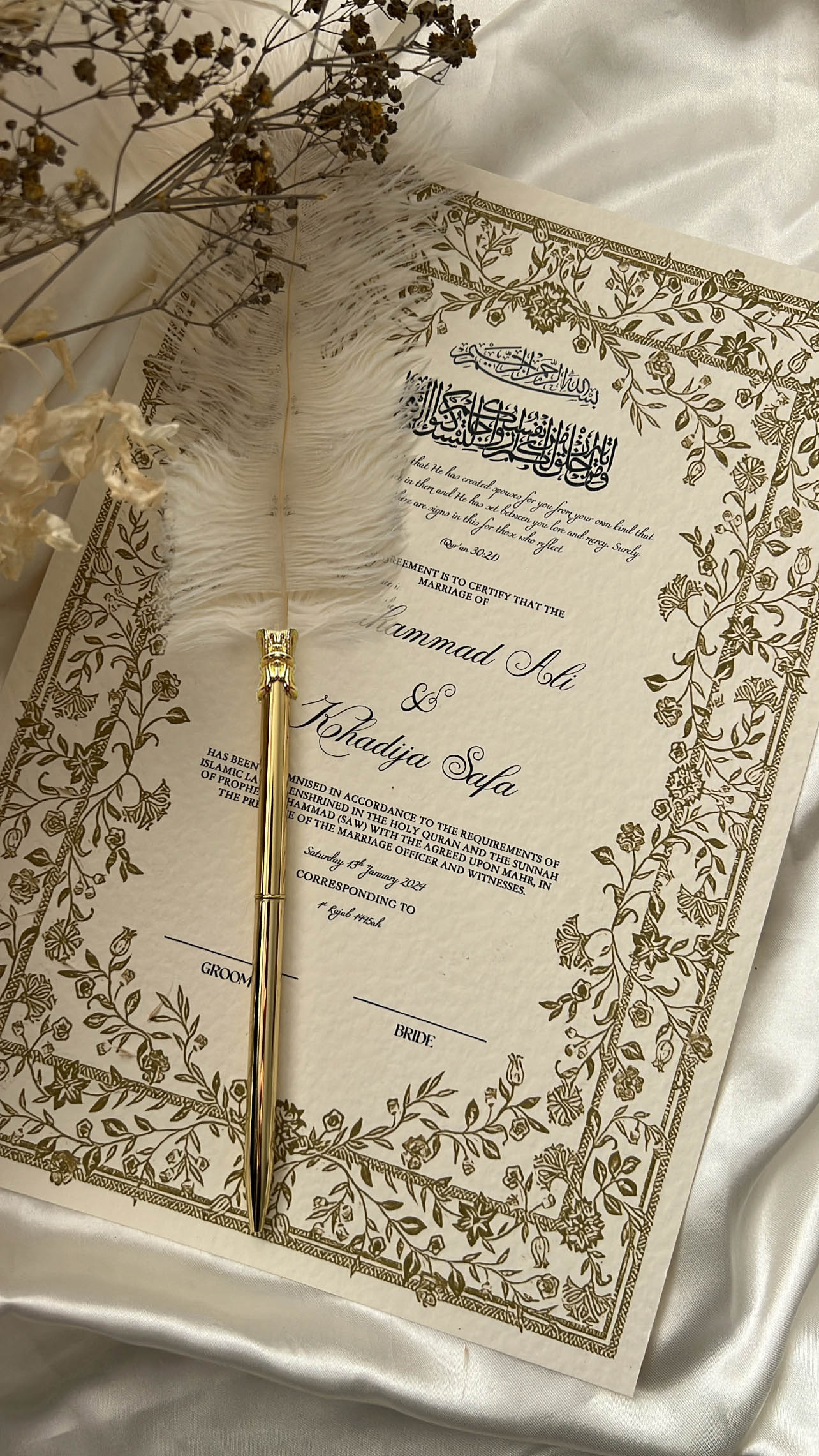 Nikah Certificate - Treasures of the Soul + Pen