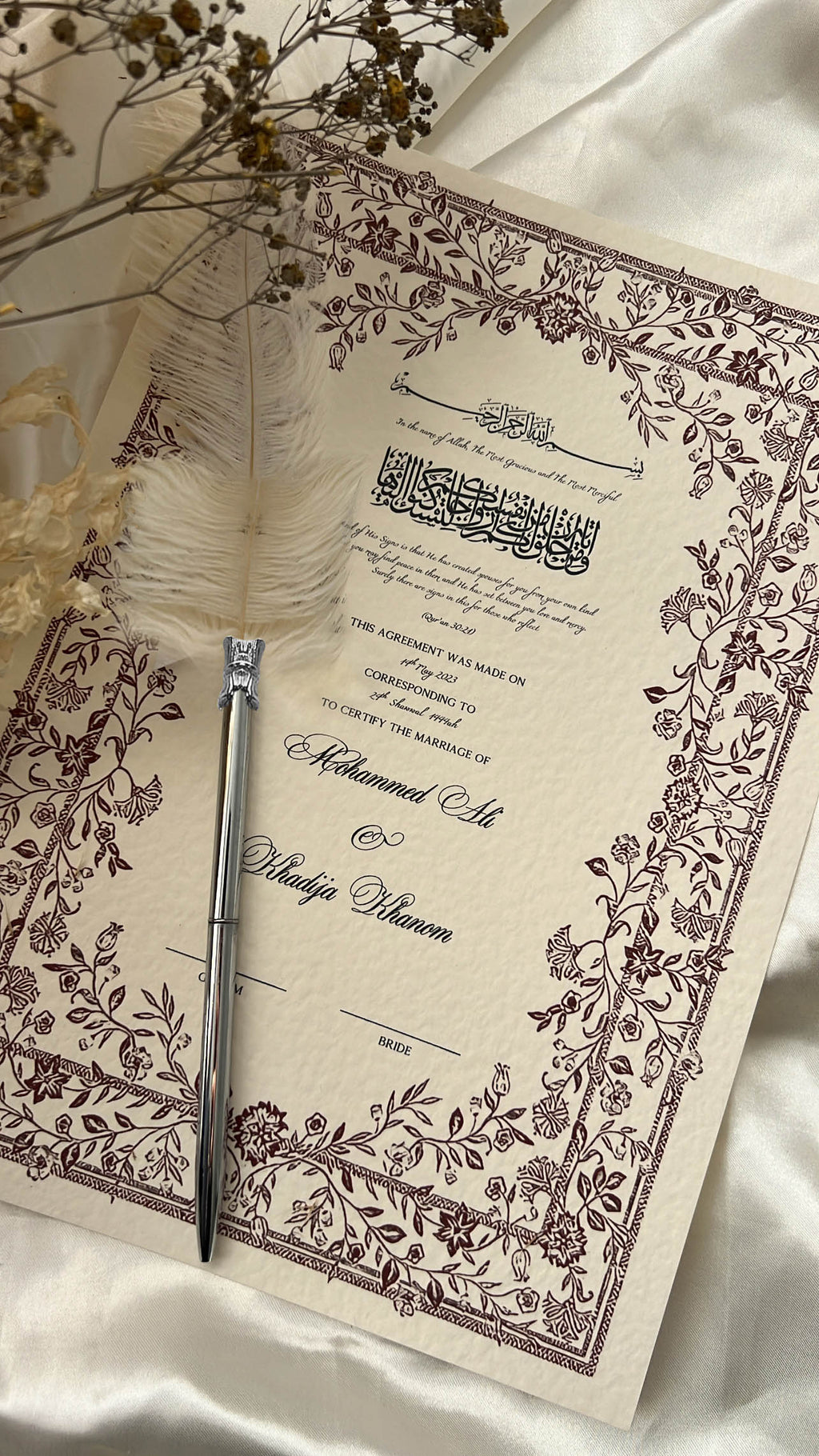 Nikah Certificate - Contract of Affection + Pen