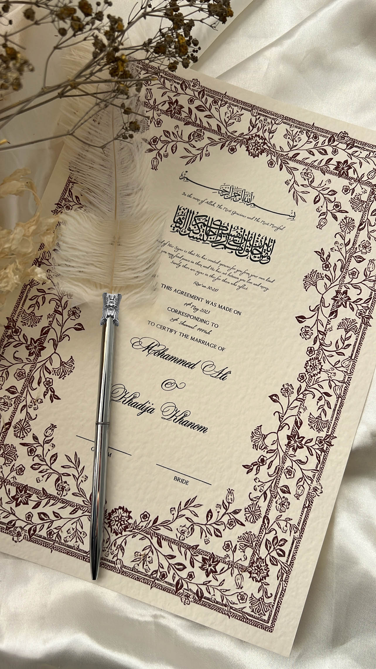 Nikah Certificate - Contract of Affection + Pen