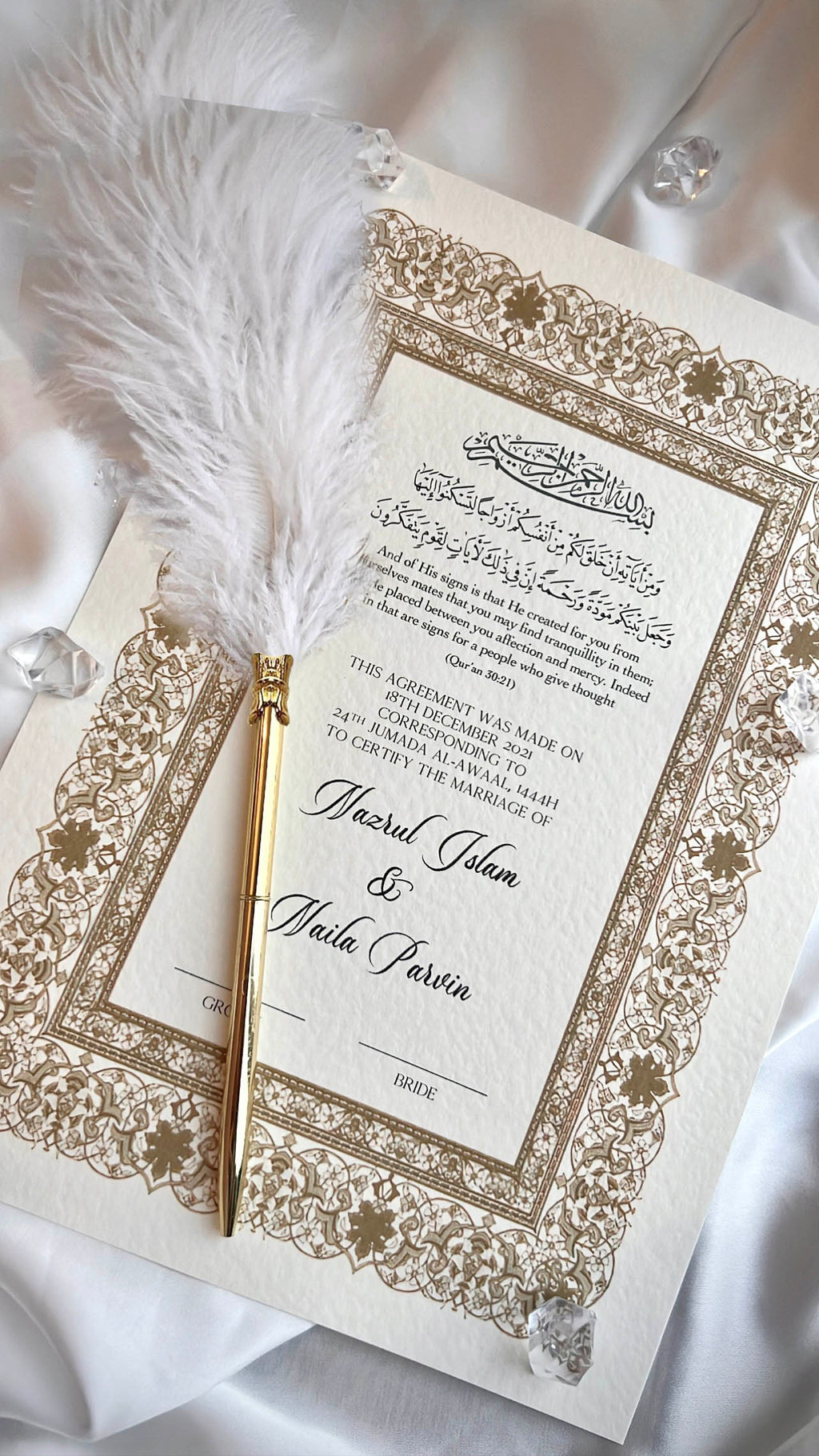 Nikah Certificate - Golden Moments + Pen