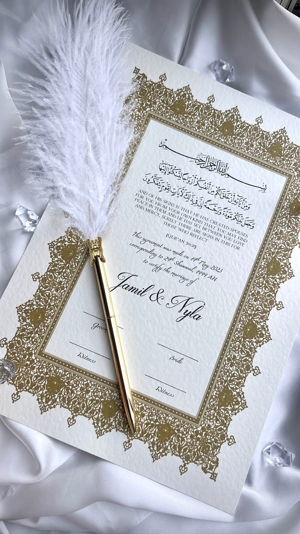 Nikah Certificate - Dawn of Gold + Pen